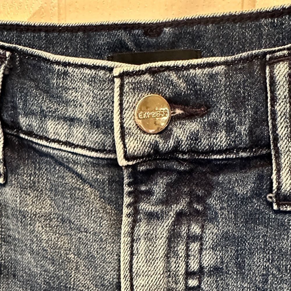 Express Blue Distressed Flare Jeans - Picture 3 of 5